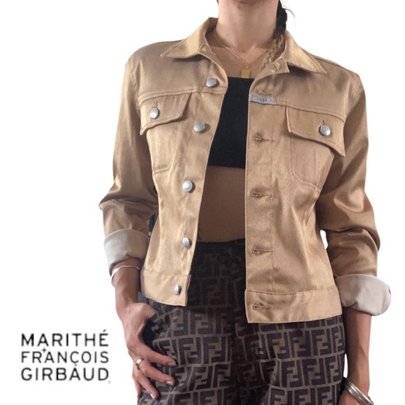marithe francois girbaud gold denim jacket size M - Picture 1 of 3